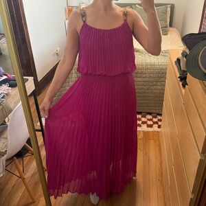 Xscape Fuchsia pleated dress with chain straps